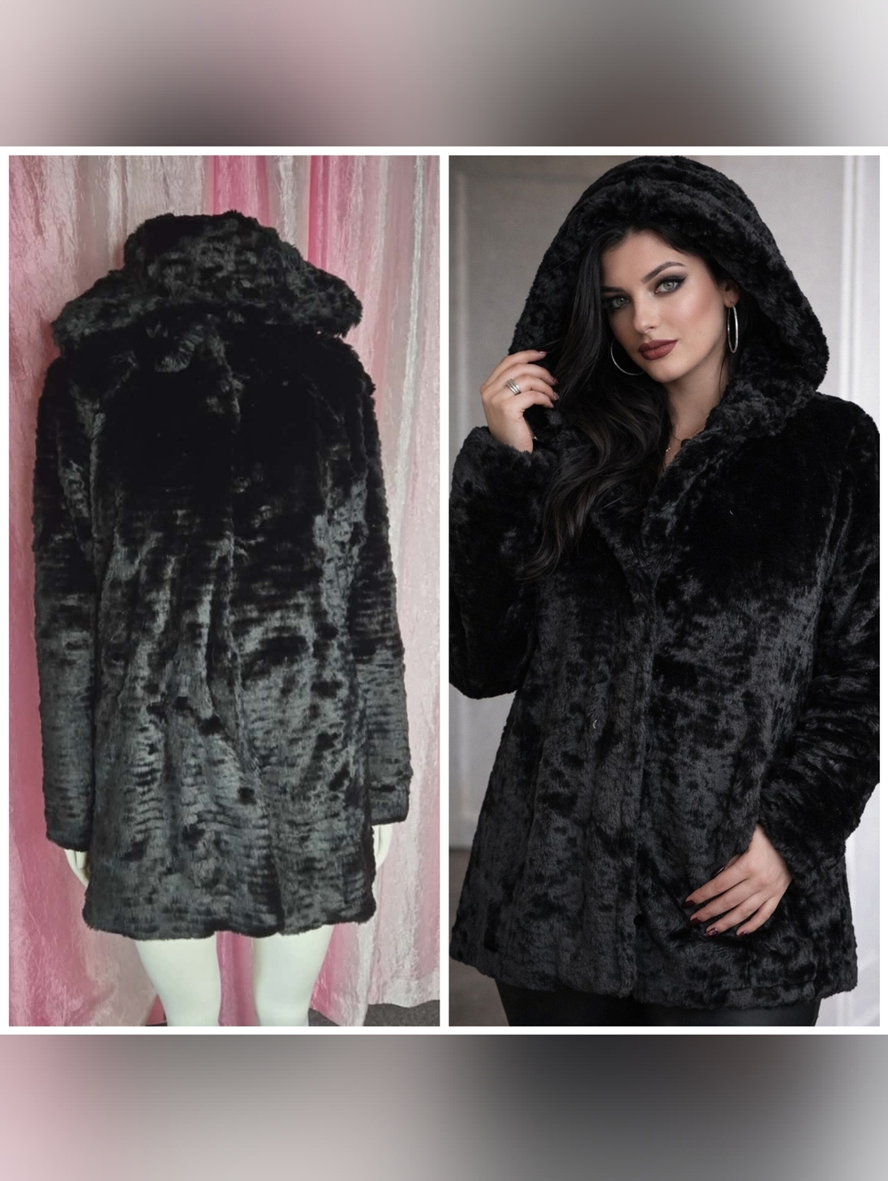 Vince Camuto Black Faux Fur Mink Lined Hooded Coat Size Medium